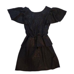 NWT Pepaloves Black Bowtie Mini Dress Size 4 Ruffles Sleeves Shiny